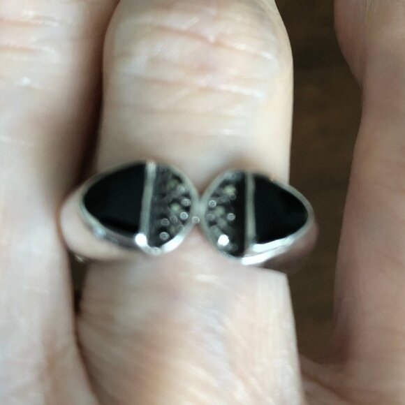 Vintage Art Deco Design Black Onyx w Marcasite Stamped Sterling Silver 925 Ring - Picture 6 of 9